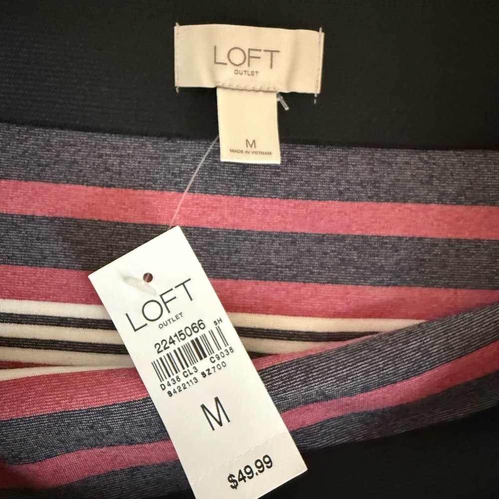 LOFT Factory Pink and Navy Striped Skirt - Elastic Waist NWT - Picture 4 of 5